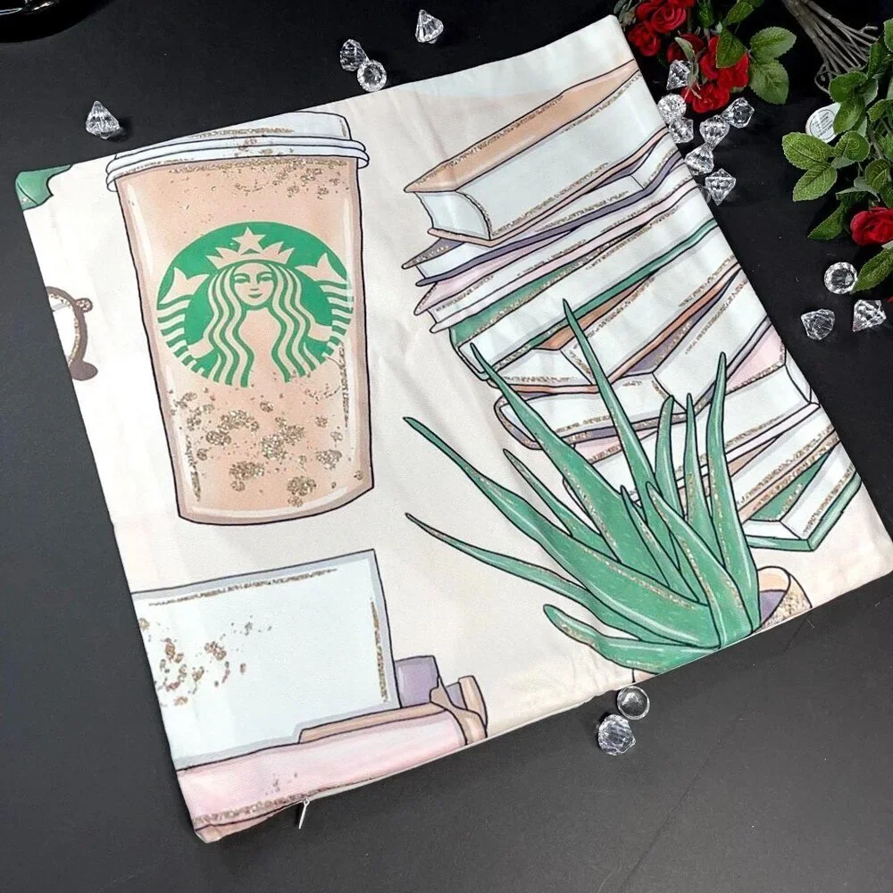 Coffee Books Boho Throw Pillowcase Sham Accent Pillow Cushion Cover Home Decor